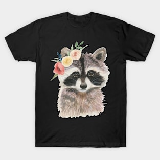 Cute Floral Raccoon Animal Lover Cute Gifts for Kids Women T-Shirt